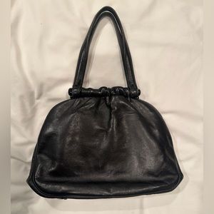 Vintage INGBER Leather Kisslock Handbag Black